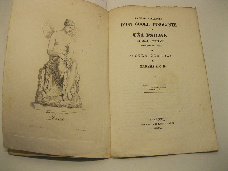 La prima afflizione d'un cuore innocente,  ossia  ,  una Psiche di Pietro Tenerani.   Frammento di lettera di Pietro Giordani a Madama A. C. B. Estratto dall'Antologia. Numeri 71, 72